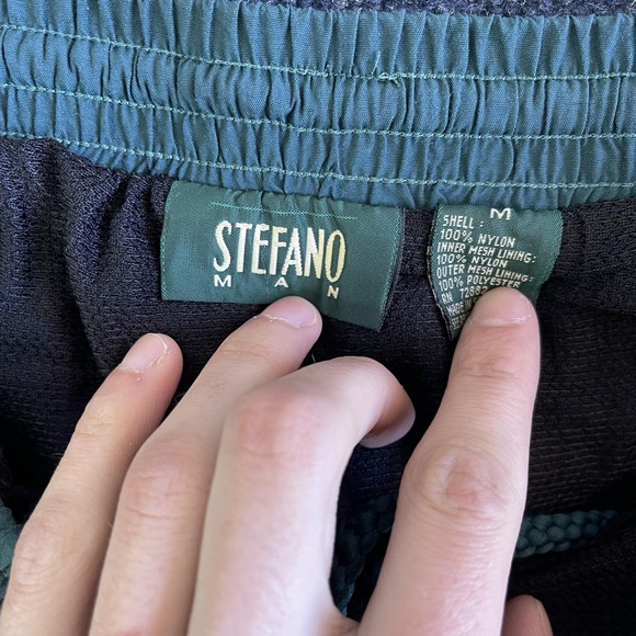 Vintage Stefano Swim Shorts Mens Medium Green Colorblock Mesh Lined Trunks - Picture 2 of 8